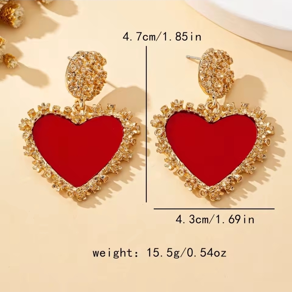 Gold and Red Heart Earrings - Picture 5 of 5